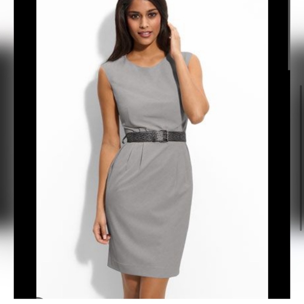 Calvin Klein Cream Ruched Sheath Cocktail Dress W/ Snakeskin belt